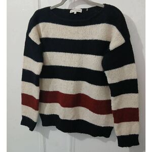 White Warren womens small alpaca wool boat neck maroon ivory sweater loose fit